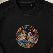 Mandarin Ördekleri Oryantal Nakışlı Bisiklet Yaka Sweatshirt Unisex