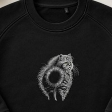 Zarif Iran Kedisi Nakışlı Bisiklet Yaka Sweatshirt Unisex