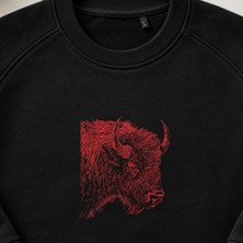 Bizon Vahşi Hayvan Nakışlı Bisiklet Yaka Sweatshirt Unisex