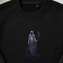 Kedili Karanlık Azrail Büyücü Nakışlı Bisiklet Yaka Sweatshirt Unisex