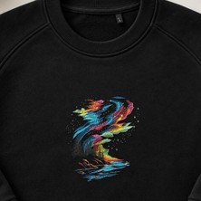 Kozmik Anka Kuşu Soyut Galaksi Nakışlı Bisiklet Yaka Sweatshirt Unisex
