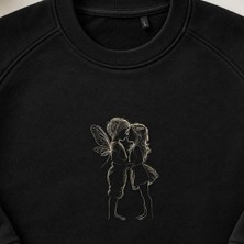 Peri Çocuklar Romantik Silüet Nakışlı Bisiklet Yaka Sweatshirt Unisex