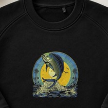 Gün Batımı Mahi Mahi Balık Avı Nakışlı Bisiklet Yaka Sweatshirt Unisex