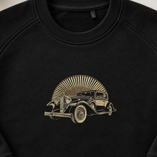 Retro Klasik Araba Nakışlı Bisiklet Yaka Sweatshirt Unisex
