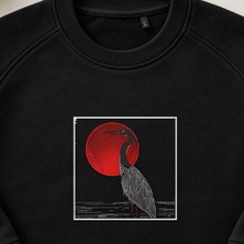 Kızıl Ay Turna Kuşu Nakışlı Bisiklet Yaka Sweatshirt Unisex