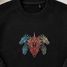 Beş Başlı Ejderha Hydra Nakışlı Bisiklet Yaka Sweatshirt Unisex