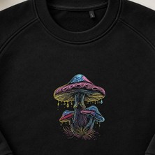 Psikedelik Mantar Nakışlı Bisiklet Yaka Sweatshirt Unisex