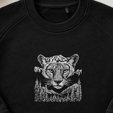 Dağ Aslanı Puma Orman Nakışlı Bisiklet Yaka Sweatshirt Unisex
