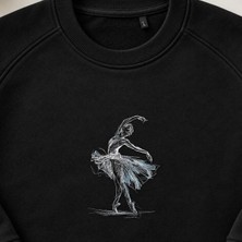 Zarif Balerin Çizimi Nakışlı Bisiklet Yaka Sweatshirt Unisex
