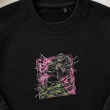 Aura Işıklı Siyahi Kadın Portre Nakışlı Bisiklet Yaka Sweatshirt Unisex