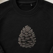 Vintage Botanik Çam Kozalağı Nakışlı Bisiklet Yaka Sweatshirt Unisex
