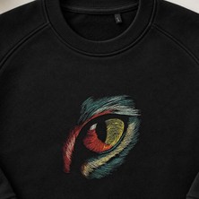 Soyut Kaplan Gözü Nakışlı Bisiklet Yaka Sweatshirt Unisex