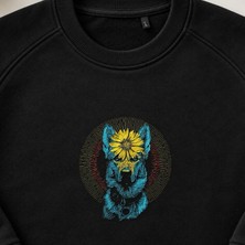 Çiçekli Mandala Alman Kurdu Nakışlı Bisiklet Yaka Sweatshirt Unisex