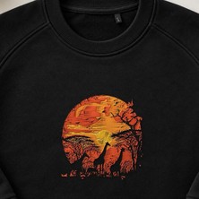 Gün Batımı Afrika Safari Nakışlı Bisiklet Yaka Sweatshirt Unisex