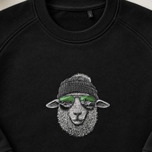 Bereli Gözlüklü Hipster Koyun Nakışlı Bisiklet Yaka Sweatshirt Unisex