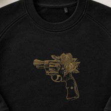 Güllü Tabanca Tattoo Nakışlı Bisiklet Yaka Sweatshirt Unisex