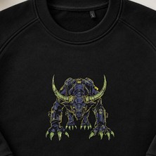 Fütüristik Robot Boğa Nakışlı Bisiklet Yaka Sweatshirt Unisex