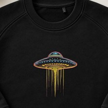 Neon Ufo Uzaylı Istilası Nakışlı Bisiklet Yaka Sweatshirt Unisex