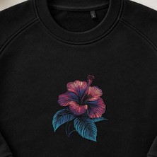 Tropik Hibiskus Çiçeği Nakışlı Bisiklet Yaka Sweatshirt Unisex