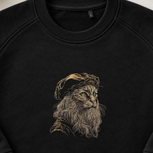 Rönesans Sakallı Kedi Portresi Nakışlı Bisiklet Yaka Sweatshirt Unisex