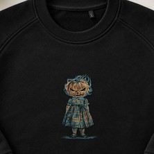 Balkabağı Gotik Oyuncak Bebek Kız Nakışlı Bisiklet Yaka Sweatshirt Unisex