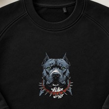 Vahşi Pitbull Köpek Kafası Nakışlı Bisiklet Yaka Sweatshirt Unisex