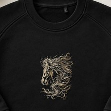 Sanatsal Çizim At Nakışlı Bisiklet Yaka Sweatshirt Unisex