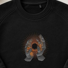 Okült Mistik Enerji Elleri Nakışlı Bisiklet Yaka Sweatshirt Unisex