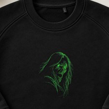 Neon Zombi Kurukafa Nakışlı Bisiklet Yaka Sweatshirt Unisex