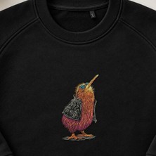 Güneş Gözlüklü Komik Kivi Kuşu Nakışlı Bisiklet Yaka Sweatshirt Unisex