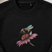 Çiçekli Bombus Arısı Nakışlı Bisiklet Yaka Sweatshirt Unisex