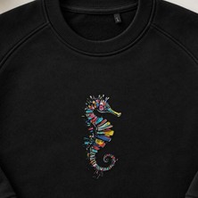 Renkli Denizatı Nakışlı Bisiklet Yaka Sweatshirt Unisex