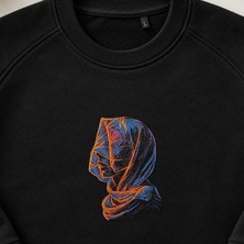 Renkli Soyut Peçeli Kadın Nakışlı Bisiklet Yaka Sweatshirt Unisex