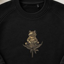 Çiçek Üzerinde Botanik Kurbağa Nakışlı Bisiklet Yaka Sweatshirt Unisex