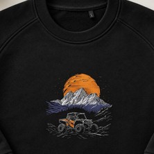 Gün Batımı Off-Road Utv Nakışlı Bisiklet Yaka Sweatshirt Unisex