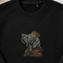 Kraliyet Taçlı Köpek Portre Nakışlı Bisiklet Yaka Sweatshirt Unisex
