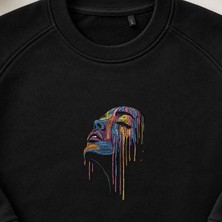 Damlayan Eriyen Yüz Sanat Nakışlı Bisiklet Yaka Sweatshirt Unisex
