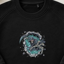 Azrail Kurukafa Gotik Nakışlı Bisiklet Yaka Sweatshirt Unisex