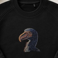 Renkli Tarih Öncesi Kuş Kafası Nakışlı Bisiklet Yaka Sweatshirt Unisex