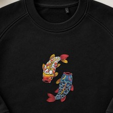 Japon Koi Sazanı Nakışlı Bisiklet Yaka Sweatshirt Unisex