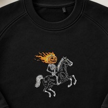 Alevli Balkabağı Başsız Atlı Nakışlı Bisiklet Yaka Sweatshirt Unisex