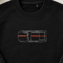 Üstten Görünüm Yarış Arabası Nakışlı Bisiklet Yaka Sweatshirt Unisex