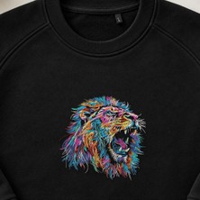 Soyut Kükreyen Aslan Nakışlı Bisiklet Yaka Sweatshirt Unisex