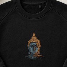 Buda Başı Zen Meditasyon Nakışlı Bisiklet Yaka Sweatshirt Unisex