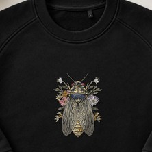 Çiçekli Ağustos Böceği Nakışlı Bisiklet Yaka Sweatshirt Unisex