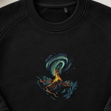 Neon Kozmik Yanardağ Patlaması Nakışlı Bisiklet Yaka Sweatshirt Unisex