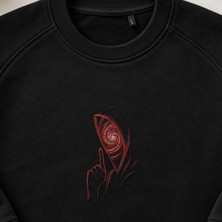 Kapüşonlu Spiral Yüz Dark Art Nakışlı Bisiklet Yaka Sweatshirt Unisex