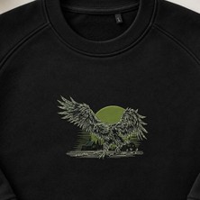 Kulübe Manzaralı Yeşil Kartal Nakışlı Bisiklet Yaka Sweatshirt Unisex