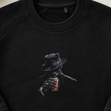 Fötr Şapkalı Noir Beyefendi Nakışlı Bisiklet Yaka Sweatshirt Unisex