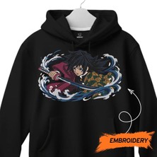 Giyu Tomioka Su Nefesi Demon Slayer Anime Nakışlı Kapüşonlu Sweatshirt Unisex Hoodie